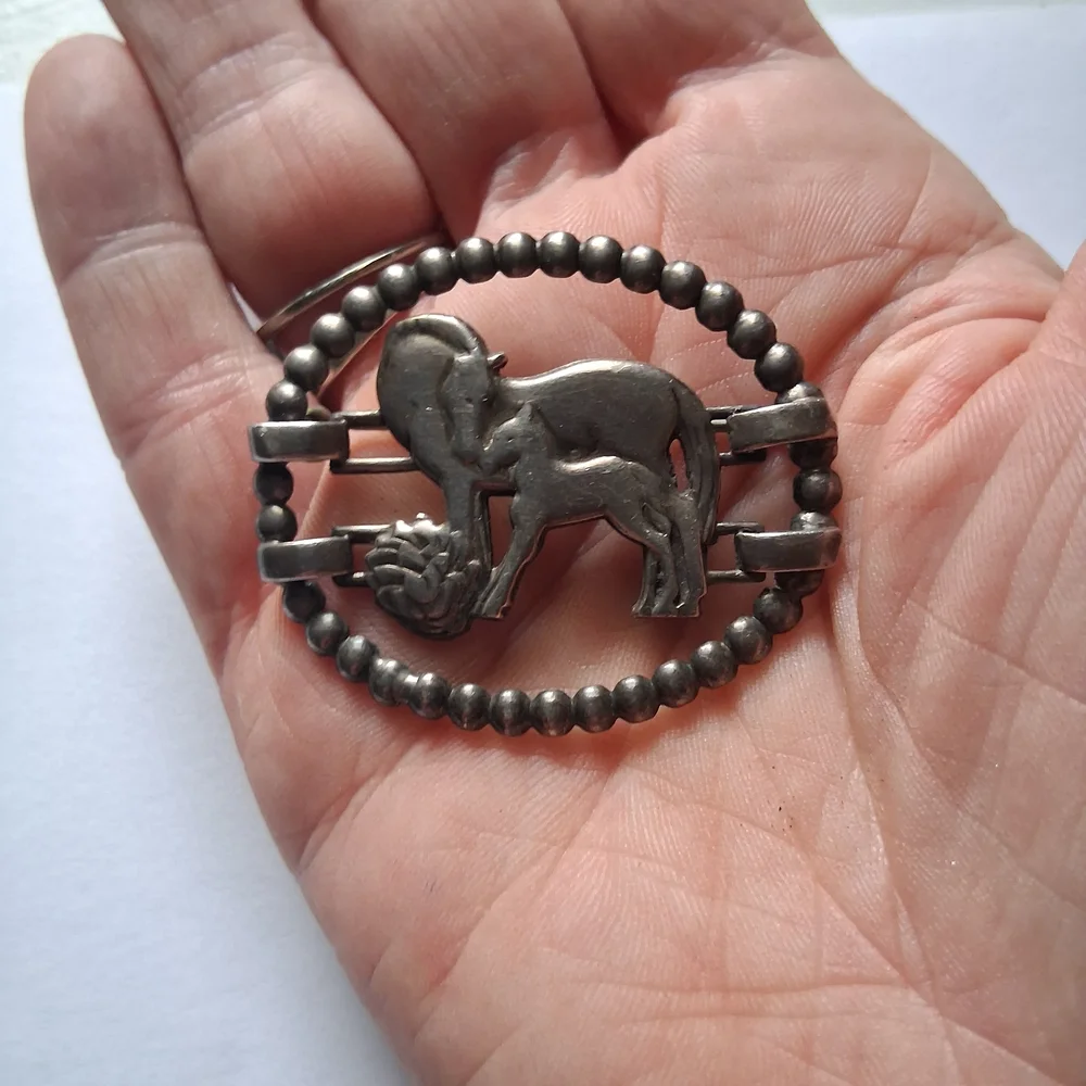 McClelland Barclay Sterling Silver Horse Brooch Mare Foal Vintage Brooch - Picture 1 of 4